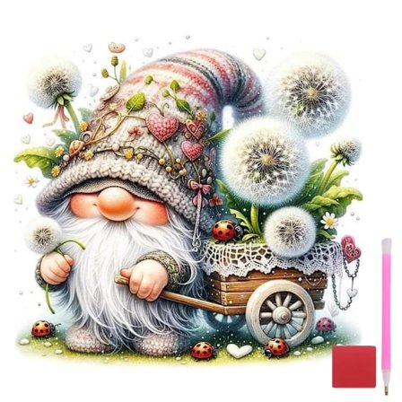 Gnome Diamant Kunst Sæt til Voksne, Mælkebøtte Diamant Maleri Sæt Fuld Runde Bor, Diamant Prikker til Afslapning og Hjem Vægdekoration 35x35 cm/14x14 