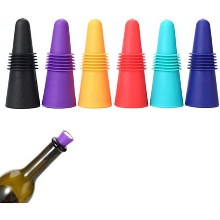 Vinstoppar Set om 6, Återanvändbara Silikonflaskkorkar
