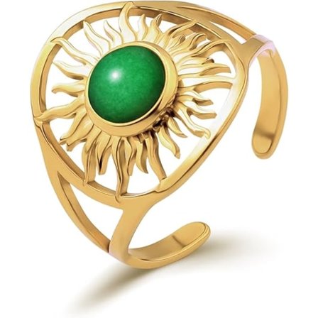 North Star Ring til Kvinder, Boho Guldringe til Kvinder Vintage Knoglejusterbare Ringe, Bøhmisk Solring Sten Månesten Meditationsring, Agat Gul