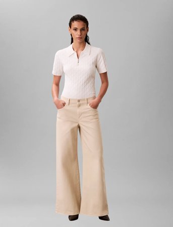 Calvin Klein Aop Textured Ss Top - Cream - L