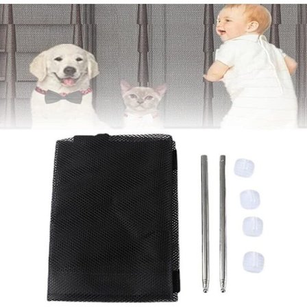 Baby Trappe Sikkerhedsnet, Balkon Sikkerhedsnet, Høj Trappe Sikkerhedsnet, Hunde Sikkerhedsgitter med Stærk Krog og Stolpe, Sort 180×72cm