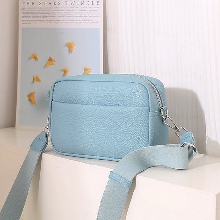Ensfarget PU skulderveske liten veske crossbody-veske for kvinner blå