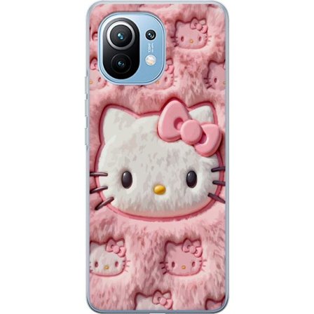 Kompatibel Mobilcover til Xiaomi Mi 11 Hello Kitty lyserød fluffy baggrund med ikonisk ansigt og kawaii-æstetik