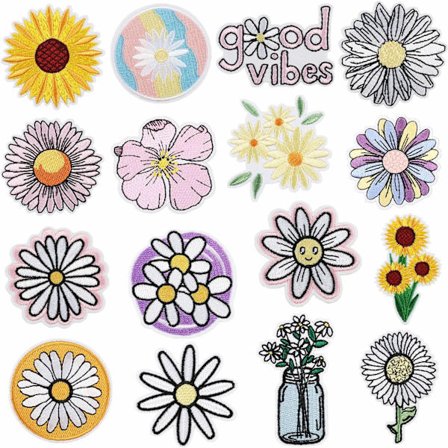 16 Stykker Hundre Blomster Stryke-På Broderi-Lapper, Sy