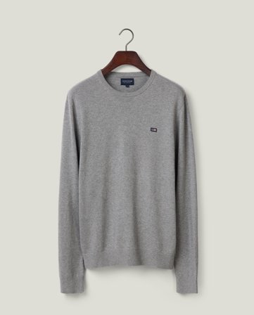 Lexington Baumwoll-Rundhals-Strickpullover, Hellgrau Meliert