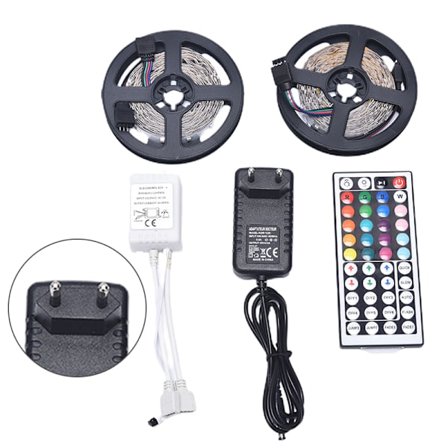 RGB SMD 3528 10M 600LED Strip Light Med 12V Adapter Plug 44Key EU