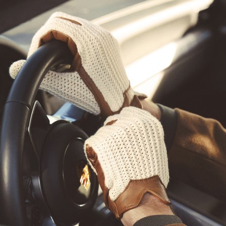 Tan & Ivory Touchscreen Compatible Sheep Leather Driving Gloves for Men - Driving Gloves