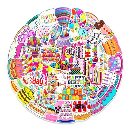 50 stk. søde Happy Birthday graffiti dekoration klistermærker