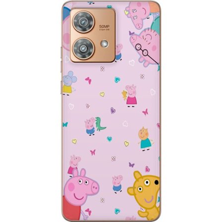 Kompatibel Mobilcover til Motorola Edge 40 Neo Peppa Gris med en baby i armene, morgris motiv i farverig og blød børneillustration med hjerter