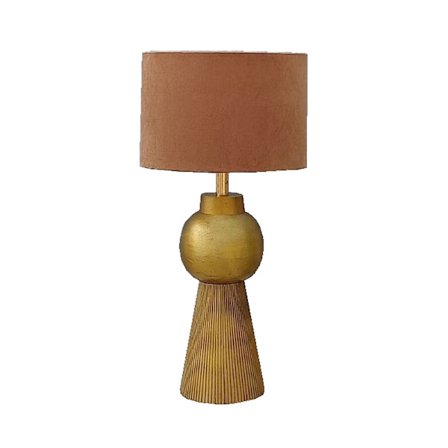 Lamppupöytä, kultainen jalka, kamelinvärinen samettivarjostin, 12x12x50 cm
