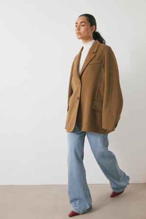 NA-KD kurzer Oversize-Mantel aus Wollmischung mit Ärmeldetail - Winterjacken - Braun - EU 34