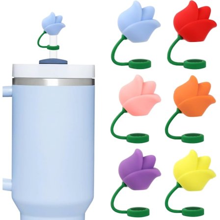 10mm 6 kpl Tulppaani Pillin Päälliset Silikoni Uudelleenkäytettävät Pillin Koristeet 3D Kukka Pillin Suojukset 30 & 40 OZ Juomapulloon Kahvalla