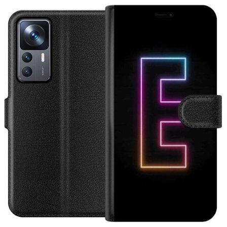 Kompatibel Tegnebogsetui til Xiaomi Xiaomi 12T Minimalistisk neonbogstav E i lyse farver mod mørk baggrund i moderne og stilren design