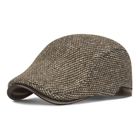 Vinter Ny - Foret Peaked Cap til Mænd og Midaldrende Mænd, Patchwork Plaid Tweed Beanie, Kuldebeskyttende Øre-Beskyttelses Hat [DB]