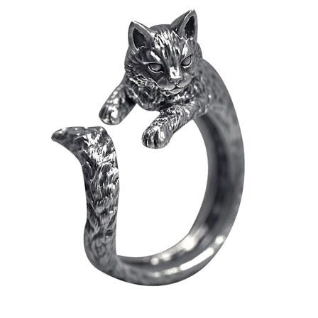 Vintage Thai Silver Cat Ring Pet Live Mouth Ring Justerbar Ring Kvinne