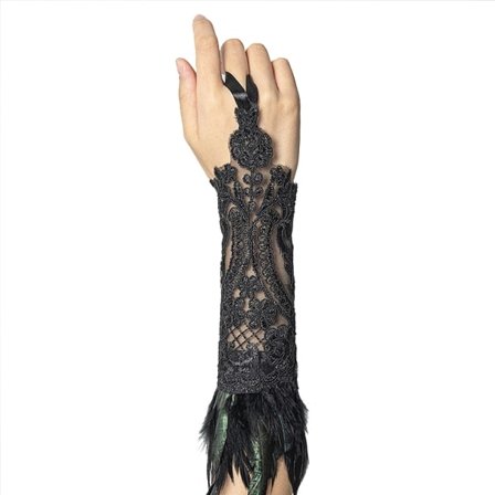 Dam Retro Feather Lace Long Gloves Armband för Halloween svart