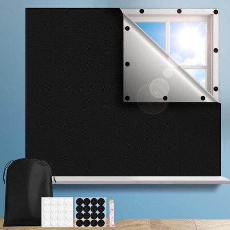 100 % mørklægningsgardin med sugekopper - 130x145 cm, UV-beskyttelse, nem montering til vinduer i soveværelse, hjem og rejse_OF