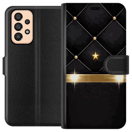 Yhteensopiva Lompakkokotelo Samsung Galaxy A33 5G Musta tikkukuvioitu tausta, jossa kultainen tähti