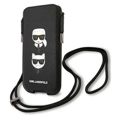 Karl Lagerfeld Saffiano Ikonik Karl&Choupette Head 6.1'' håndtaske - Sort