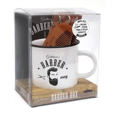 Gentlemen's Barber mugg. Presentask med saxar, 1 kamm, 1 pincett, 1 handduk