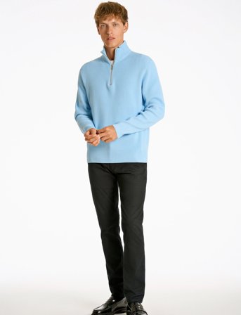 Lindbergh Half Zip Rib Knit - Blue - S
