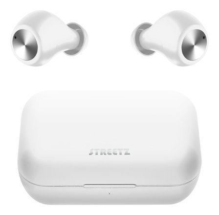 STREETZ True Wireless Stereo in-ear, dual earbuds, charge case, white