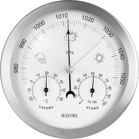 Analog Indendørs/udendørs Vejrstation, Rustfri Stålramme - Inkluderer Barometer, Hygrometer og Termometer