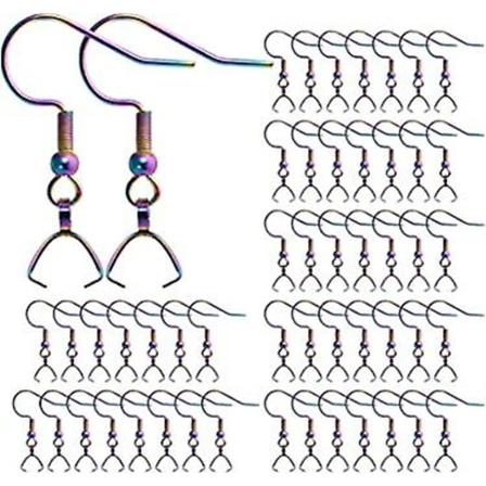 Ørekrok 50 stk/25 par, øretråd i rustfritt stål, fiskekrok, hypoallergenisk smykketilbehør for å lage smykker Rainbow colors