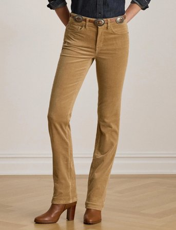 Lauren Ralph Lauren Stretch Corduroy Mid-Rise Straight Pant - Beige - 38