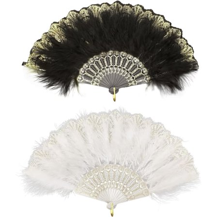 2 kpl Mustavalkoinen 1920-luvun Höyhentuuletin, Kirjailtu Kukka Marabou Höyhentuuletin, 1920-luvun Marabou Höyhentuuletin, Flapper Höyhen