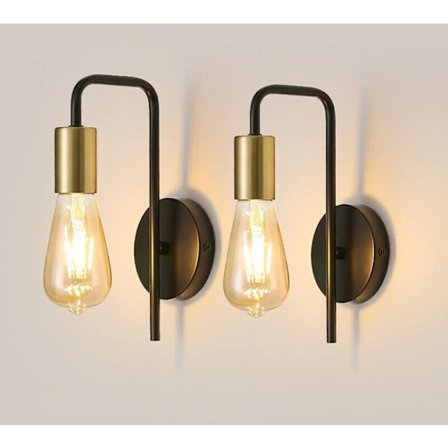 Vintage Vegglampe 2-pakning, Industriell Innendørs Vegglampe, Retro Jern Veggspotlight for Soverom Gang Bar, E27, IP20, Svart, Uten Pære