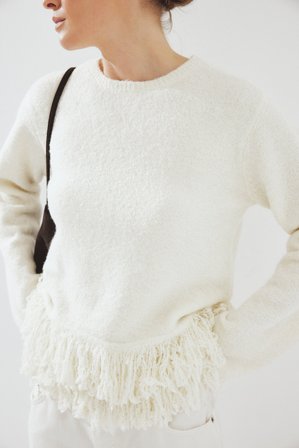 NA-KD - Strikket genser med frynser - Gensere - Offwhite - XS