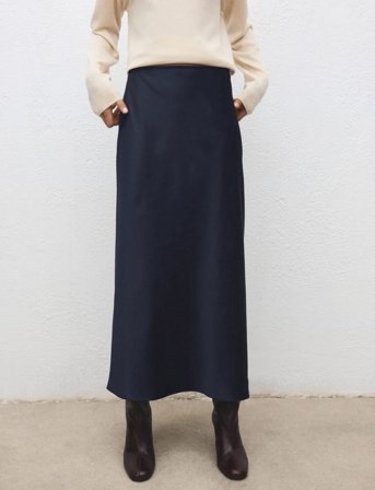 Mango Satin Long Skirt - Navy - XXL