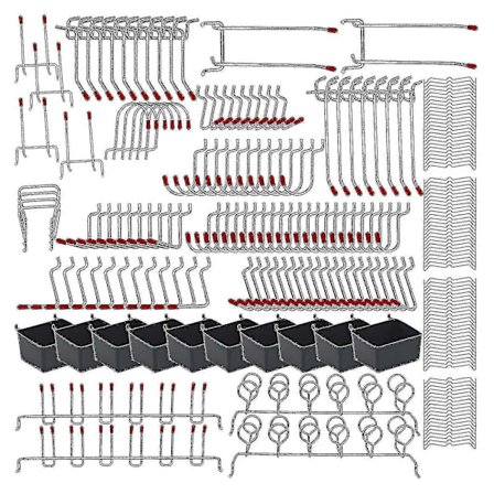 228 st Hålplattakrokar Sortiment med metallkrokar, Hålplattebehållare, Peg Locks för organisering St