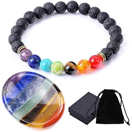 Tumsten för Oro - 7 Chakra Helande Kristall Oval Ficka Handsten Chakra Stenar Pärlarmband Set Ädelstenar för Meditation Reiki Balansering