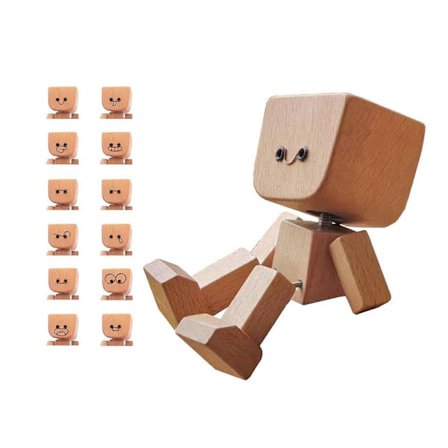 1/2 sæt rystende træmand figur med 12 magnetiske udtryk håndlavet rystende fødder trædukke bil instrumentbræt skrivebordsdekoration (LGL)