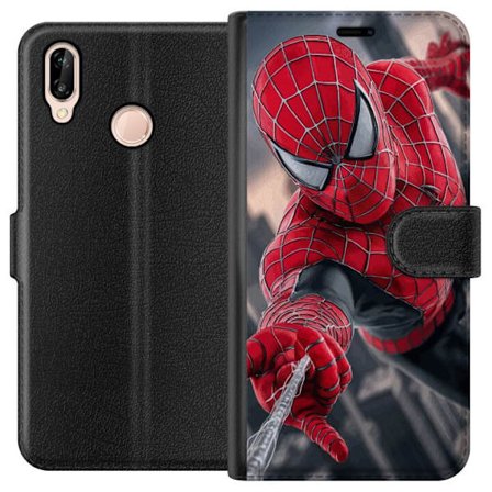 Kompatibelt Plånboksfodral till Huawei Huawei P20 lite Dynamisk Spider-Man-illustration i actionperspektiv, superhjältetema med rörelseekonomi och