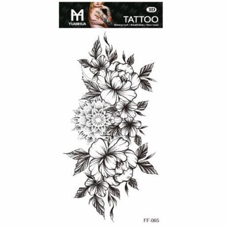 Tillfällig Tatuering 19 X 9cm - 3 Svartvita Blommor Med Blad