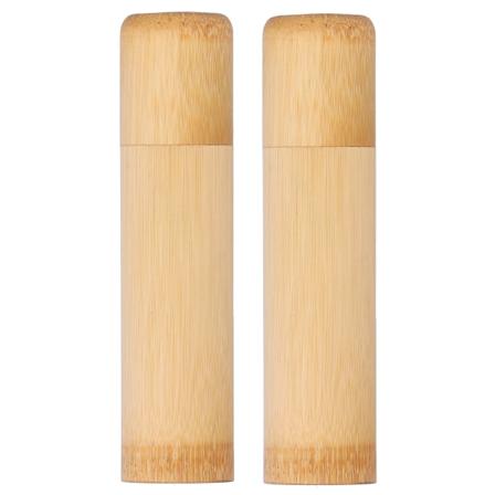 2 stk miljøvennlig bambusrør bærbar teoppbevaringssylinder Mini rund krydderoppbevaringskrukke