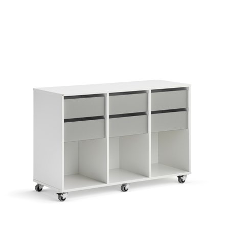 Schüleraufbewahrung CASPER, 6 Schubladen, 3 Fächer, weiß, grau