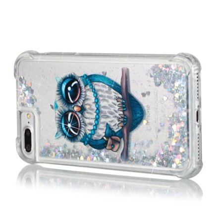 iPhone 7 Plus / 8 Plus stødsikkert etui med flydende glitterpulver - Elegant Owl