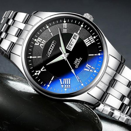 Vandtæt herreur i rustfrit stål, klassisk kvarts, selvlysende armbåndsur (D)