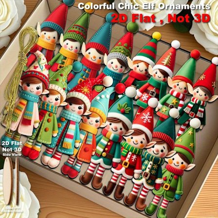 2D Platt 16-delars Set Återvunnet Trä Alvfigurer - 2D Platt Färgglada Klassiska Alvprydnader med Uttrycksfulla Ansikten & Poser, 12 cm Trädtoppar med 