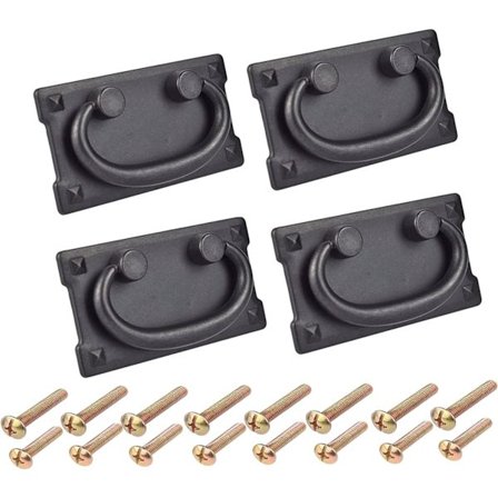 Vintage-tyyliset antiikkiset kaapin vetolaatikon rengaskahvat 4 kpl, kaapin oven huonekalukahvan koriste (antiikki musta), 16 ruuvilla 2 pituudella