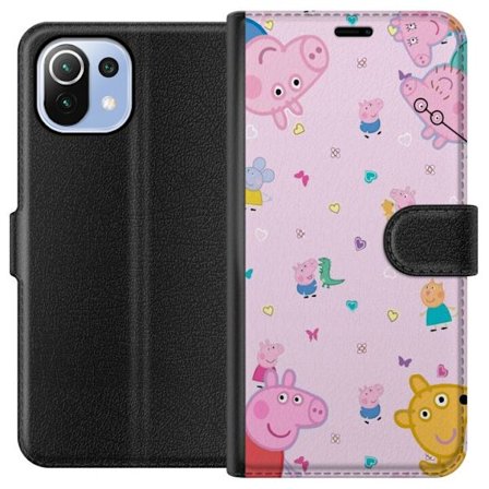 Kompatibelt Lommeboketui til Xiaomi Mi 11 Lite Peppa Gris med en baby i armene, mamma gris motiv i fargerik og myk barneillustrasjon med hjerter