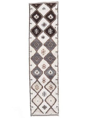 Herki Rug 94X380 Runner Brown/Beige Wool, Turkey
