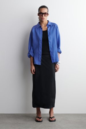 COS Pudełkowa Koszula Z Lnu in Niebieski