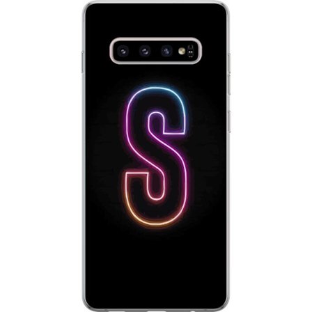 Kompatibelt Mobilskal till Samsung Samsung Galaxy S10+ Neonbokstav S i lysande rosa och blå toner mot mörk bakgrund, stilren bokstavskonst med retro