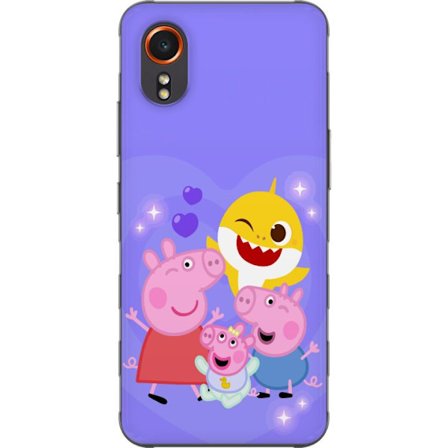 Kompatibel Mobilcover til Samsung Galaxy Xcover7 Peppa Gris mønster med hjerter, sommerfugle og venner, lyserød baggrund i bløde børneillustration