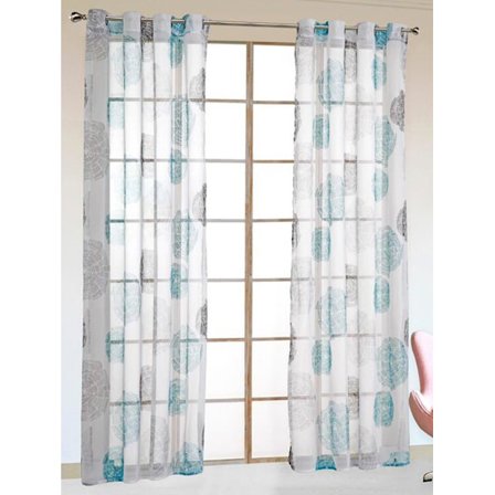 Eleganta geometriska hålögonsgardiner i voile för dörrfönster balkong vardagsrum Bredd 140 cm (Höjd 225 cm, Blå)